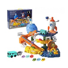 太空火箭大探險場景組(電動軌道車運行 挖礦旋轉爬升)(附6台軌道車 音樂 旋轉太空梭)(7022) - 軌道車 玩具車 太空, 1個