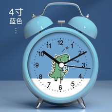 小鬧鐘 學生用起床神器鍾 兒童男孩女孩桌面時鍾, 大號4寸-藍 壯壯龍 卡通電池款  送電