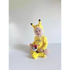 皮卡丘造型寶寶連身衣 可愛造型 柔軟舒適 方便穿脫, 皮卡包屁8-0cm （衣+帽+包）, 1個