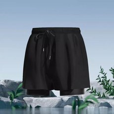 雙層泳褲男防尷尬三分成人速乾透氣彈性寬鬆游泳運動沙灘褲