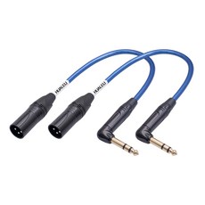 HUALEU 직각 1/4" TRS에서 XLR 3핀 남성 오디오 케이블 직각 6 35mm TS에서 XLR 남성 마이크 믹서용 6N OFC 실버 도금 하이엔드 오디오 케이블-1FT, 90 TRS To XLR M, 1Feet 2Pack