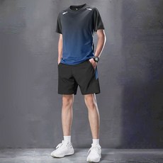 運動套裝男跑步速乾衣冰絲t恤短袖羽毛球服夏季新款短褲健身衣服