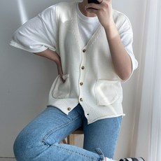 뜨개진 여성용 포켓 옆트임 언발 니트 오픈 세라핀 베스트