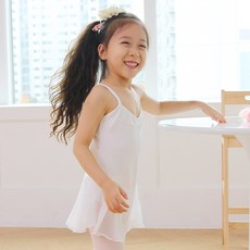 CR311 흰색 끈나시 쉬폰 레오타드 유아 발레복