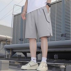 運動短褲 男生 夏季 輕薄透氣 冰絲涼感 寬鬆 速乾 彈性 休閒褲, 淺灰