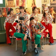 台灣出貨 國風洋裝 古典碎花旗袍百褶裙 兒童復古港風喇叭褲走秀演出服影樓女童