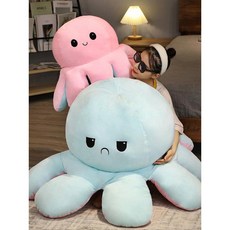 네오포스트 대형 대왕 문어인형 감정 반전 큰 문어양면 리버시블 인형 아기 여친 생일 선물, 90cm 구매 시 20cm 무료, 1개, 핑크-하늘색(양면 반집)