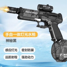 전동물총 자동 워터건 워터밤 LED 발사 충전식, 패키지 2-배터리3개, 블랙 500ml 플래시 발사 캡 포함, 1개