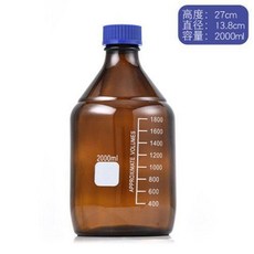 茶色100毫升刻度試劑瓶 藍蓋螺紋口玻璃瓶, 1個, 茶色2000毫陞刻度瓶