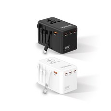 HONG JIN 宏晉 100W氮化鎵自帶線旅行轉接頭 萬用充電器 內建充電線 萬國插頭 PD快充, 1個, 100W,黑色