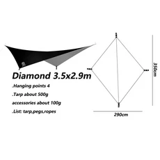 Aricxi 방수포 210t 폴리에스테르 초경량 야외 캠핑 블랙 실버 코팅 자외선 방지 사각형 태양 보호, 09 diamond black