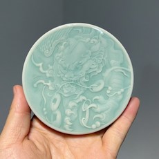 龍泉青瓷 舒禾蓋置 粉青釉 龍紋 附禮袋證書, 商品主圖, 1個
