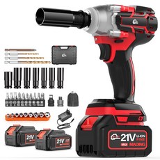 YUON 독일 21V 980Nm 고출력 충전 임팩드릴 세트 전동 임팩 렌치 무단변속 충전 임팩 드릴 렌치 드라이버 전문가형 3.0Ah 배터리 2개 풀세트, 1세트, 빨강