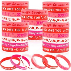 발렌타인 데이 실리콘 손목 밴드 발렌타인 데이 팔찌 48개 발렌타인 파티 선물 용품 발렌타인 선물용 실리콘 손목 밴드 팔찌 선물 가방 필러 교실 상품