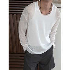 남자 린넨 긴팔 니트 아이스 실크 리넨 남성 통기성 자외선 차단 메쉬 얇은 티셔츠