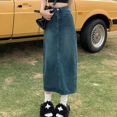 cammello 데일리 뒷트임 포인트 하이웨스트 데님 롱 스커트 긴치마