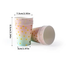 파스텔 레인보우 파티 생일 일회용 식기 골드 도트 그라디언트 종이 접시 컵 냅킨 웨딩 용품, 01 빠른  Mainland, 05 10pcs cups