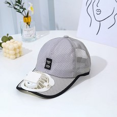 팬 충전 모자와 여름 등산 남성 성인 여성 여행 양산 빈 탑 선 스크린 큰 처마 정점 메쉬 모자, 1개, 라이트그레이 메쉬캡 팬 조절