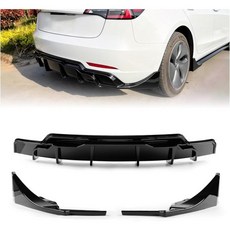 20172023 테슬라 모델 3 호환 후면 디퓨저 광택 검정 하단 범퍼 립 스플리터 성능 상어 지느러미 디자인 측면 아프런