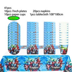 생일 파티 학예회 이벤트 할로윈 용품 어벤져스 풍선 스파이더맨 아이언맨 헐크 슈퍼 히어로 장식 식기 배너 배경, Other, 41pcs 7inch D