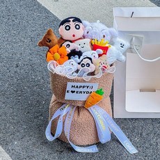 【台灣出貨 紙箱保護出貨】蠟筆小新花束 畢業贈與花束 小新玩偶公仔花束畢業花束 畢業禮物 交換禮物 情人節禮物, 1個, 豪華*棕色蠟筆小新 禮袋賀卡燈, 棕色