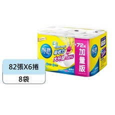 得意廚房紙巾 加量版 82張X6捲, 1個