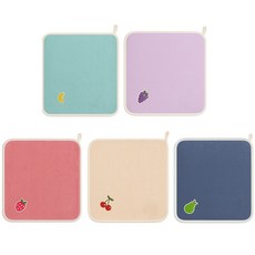 투데이리빙 5장 세트 프리미엄 과일 자수 고리 핸드 타월 주방 화장실 고리형 타올 예쁜 걸이 미니 수건 극세사 캐릭터 손수건, 5개, R89199A(혼합색상