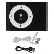 MP3 플레이어 휴대용 이어폰 케이블 미니 USB 백클립 음악 미디어, 검정색
