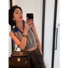 스트라이프 골프 셔츠 테니스 넥 니트 조끼 여 여름 이너웨어 쇼트 민소매 탑