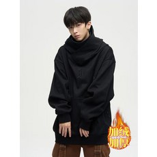 冬季加絨加厚廢土解構忍者連帽華棉衛衣男美式機能高街上衣外套潮