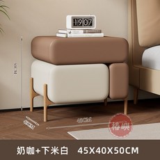 椿嶼 意式極簡床頭櫃2024新款輕奢實木臥室床邊櫃, 米白+下黑色,40*40*50cm, 1個