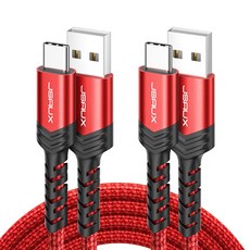 JSAUX USB A to C타입 고속 충전케이블 알루미늄 합금 케이블, 2개, 레드, 2m