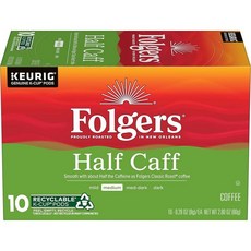 Folgers Half Caff 커피 미디엄 로스트 큐리그 K컵 포드 10개, 10개 (1팩)