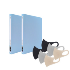 희망사무포인트 PP 레버 4단 가림판 화일 청색 A4 HT52A2 2p + 인디케어 에어로 실버 마스크 3종 x 2p 세트 ID21A0, 1세트