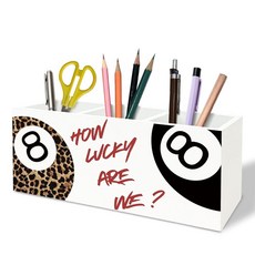 TFKFJLF Preppy Cheetah Lucky 8 볼펜 연필 홀더 책상용 트렌디한 레트로 레오파드 펜 오거나이저 How Lucky Are We 나무 상자 사인 책상