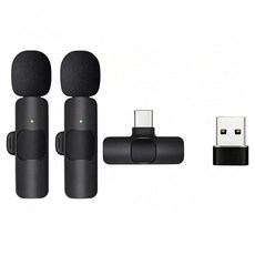 BuyChoo 무선 2 인 1 마이크 레코더 C타입 K9 + USB 어댑터, 블랙