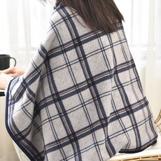 래빗앤코 똑딱이 망토 담요 극세사 무릎담요 사무실 캠핑 야외활동 양면담요 블랭킷, 1개, 그레이/네이비 체크