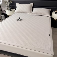 涼蓆三件套冰絲聚乙烯可機洗空調席1.8牀笠摺疊, 牀蓆款-羅拉卡其