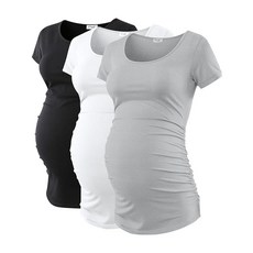 [ 757839 ] 피부티 임산부 셔츠 의류 측면 주름 장식 상의 여성용 셔츠 블랙+화이트+그레이