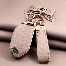 HAKO 소프트 가죽TPU 차키케이스+키홀더+리본 (기아호환), K-16(9버튼), 핑크베이지