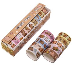 10롤 귀여운 카피바라 와시 테이프 만화 마스킹 테이프 장식 테이프 접착 스티커 DIY 공예 불렛 저널 스크랩북 플래너 선물 포장 (카피바라)