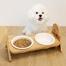 NK 강아지 고양이 높이조절 경사 대나무 원목 1구 2구 3구 식기 밥그릇, 1개, 대나무식기 1구형