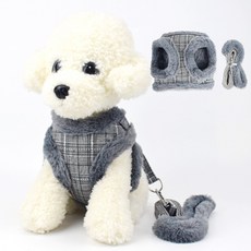 엔터펫 애견 강아지 고양이 리드줄 포함 기모 하네스, 기모하네스줄세트(그레이XL), 1개