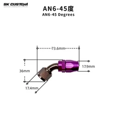 SK 맞춤형 알루미늄 편조 튜브 어댑터 호스 피팅 직각 라디에이터 AN4 AN6 AN8 AN10 45 ° 90 180, 12 AN6 45 Degree