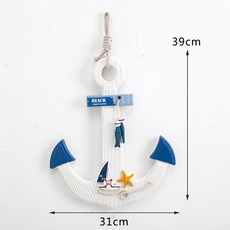 방향키 벽걸이 배키 배핸들 앵커 조타기 빈티지, 1개, 39cm 블루 앤 화이트 세일보트