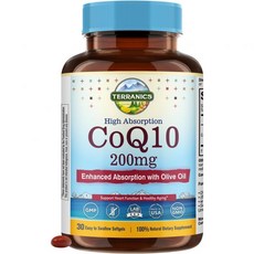 Terranics CoQ10 200mg Coenzyme Q10 with Extra Virgin Olive Oil for High Absorption No Gluten No, Terranics CoQ10 200mg, Coenzym