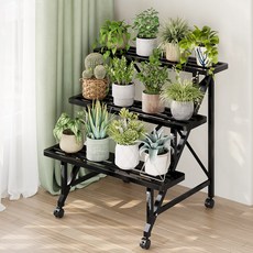 스피세프 다용도 이동식 화분 선반대 거실 베란다 화분진열대 철제 화분선반, 블랙 100cm, 3단