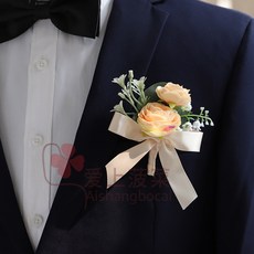 西式婚禮伴郎伴娘結婚胸前花姐妹手腕花婚禮全套家人胸花高檔父母襟花, H630（香檳色胸花）, 1個