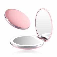 可充電式LED補妝鏡 3倍放大 三段調光 便攜美妝鏡 8cm 粉白兩色, 粉