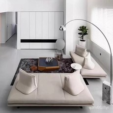 WBGO 北歐小戶型客廳創意棉麻布沙發LOVELY移動靠背，簡約風格，舒適透氣，小戶型適用, 2米三人位+乳膠(羽絨靠墩2個),頭層黃牛皮